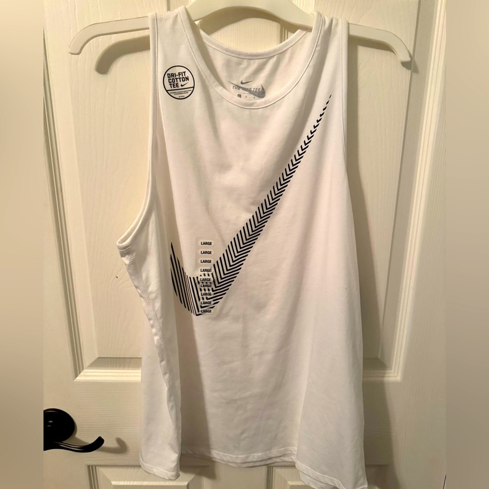 Nike Dri-Fit High Neck Big Logo Swoosh White Tank